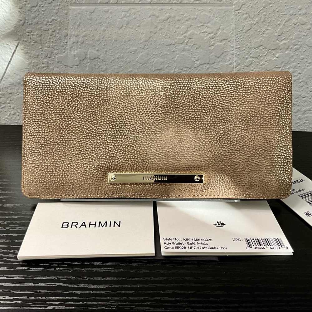 Brahmin Ady Slim Wallet in GOLD ARTOIS Leather RARE & HTF
